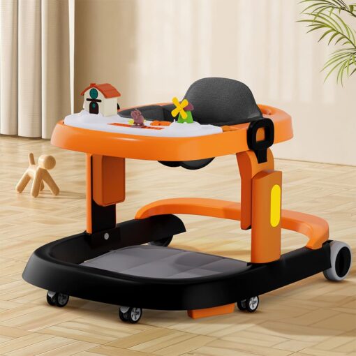 StarAndDaisy Elegant Baby Walker with Height Adjustment, Breathable Cushioned Seat - Orange & Black