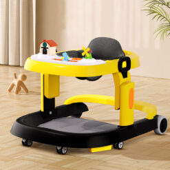 StarAndDaisy Baby's Charm 'The Elegant Walker' with Height Adjustment, Breathable Cushioned seat, Anti-O-Leg Design, Early Education Music/ Toy Tray, Foot Cushion, Foldable (Yellow & Black)