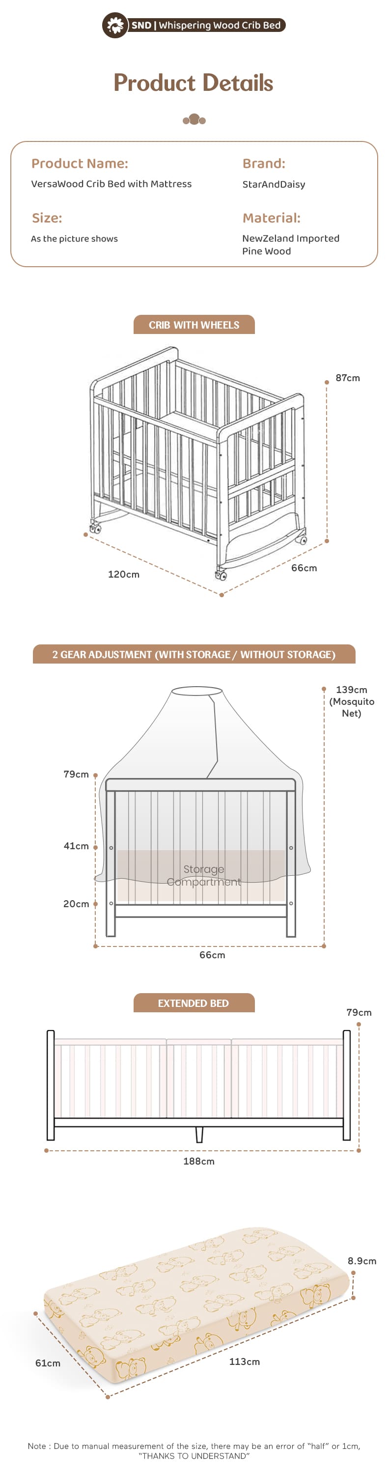 Specification of Baby Wooden Cot