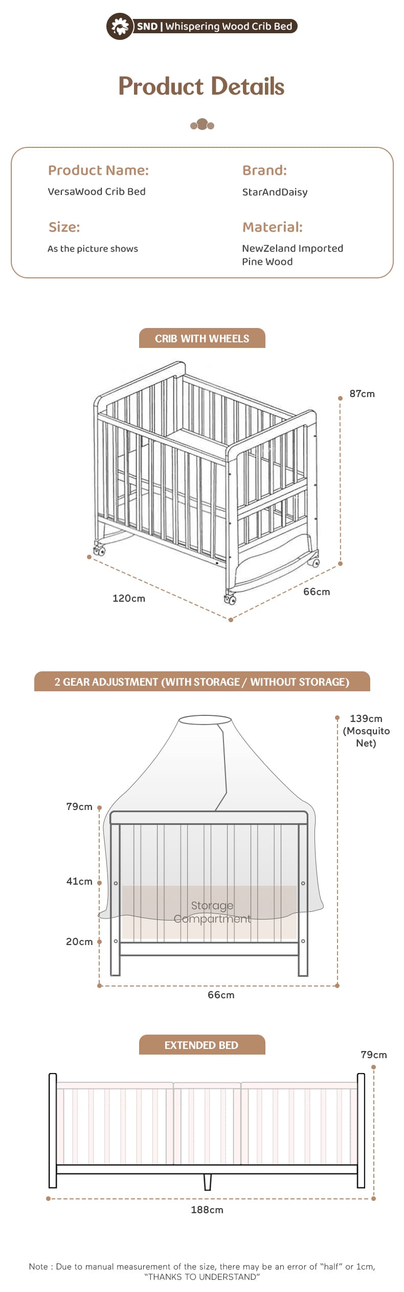 Specification of Baby Wooden Cot