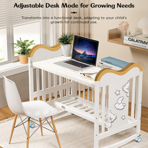 Adjustable desk mode baby wooden cot