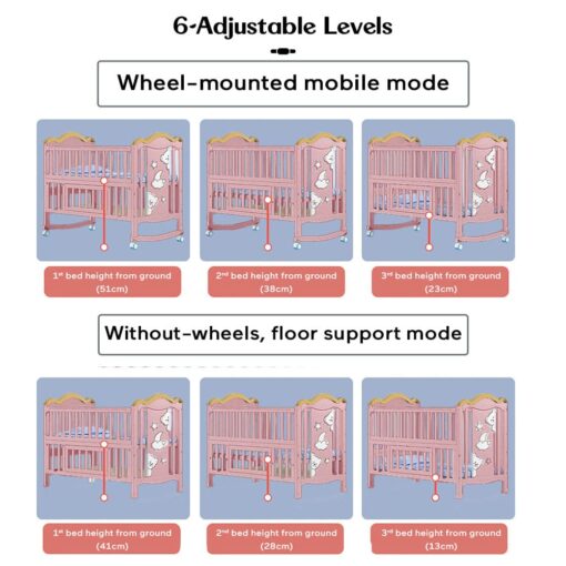 Adjustable baby wooden cot crib