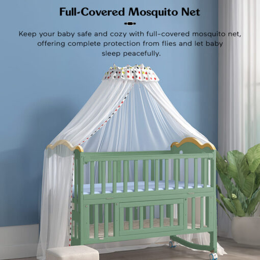 baby wooden cot bed with mosquito net