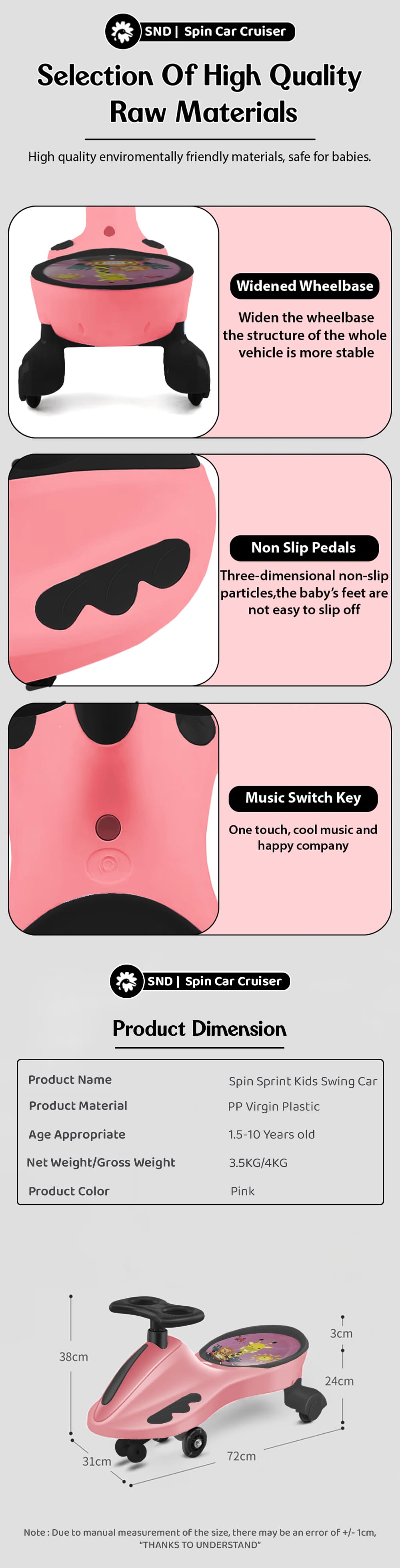 Specification of Baby Swing Car