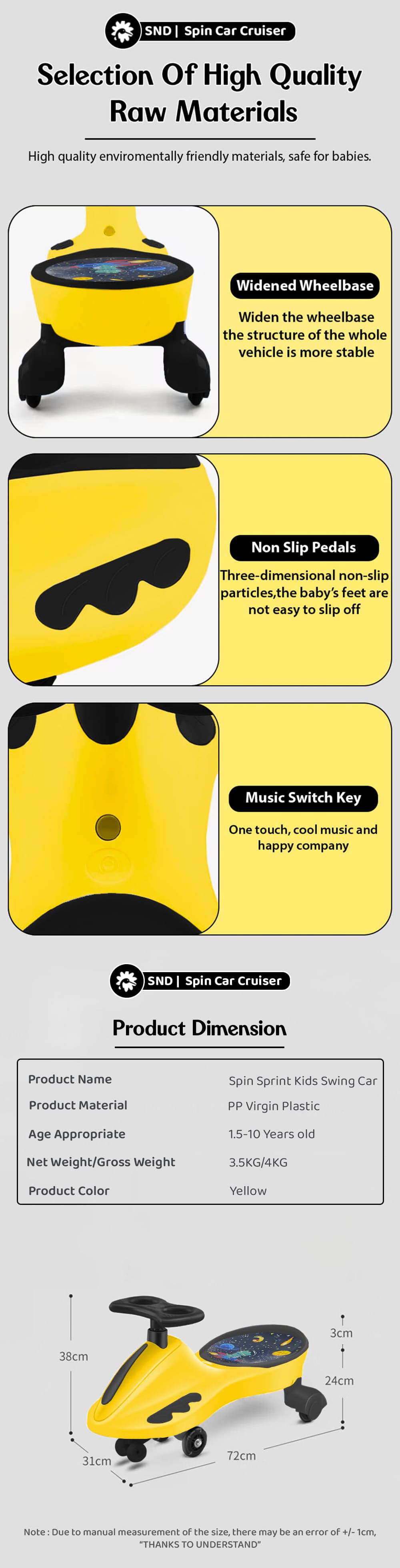 Specification of Baby Swing Car