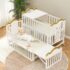 StarAndDaisy Multifunctional Baby Wooden Cot, 12-in-1 Convertible Baby Crib Cot Bed with 3 Height Adjustable & Spacious Storage - White