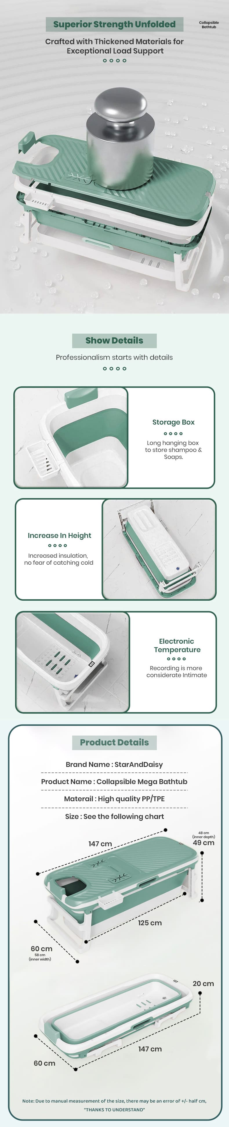 Specification of Mega Bath Tub