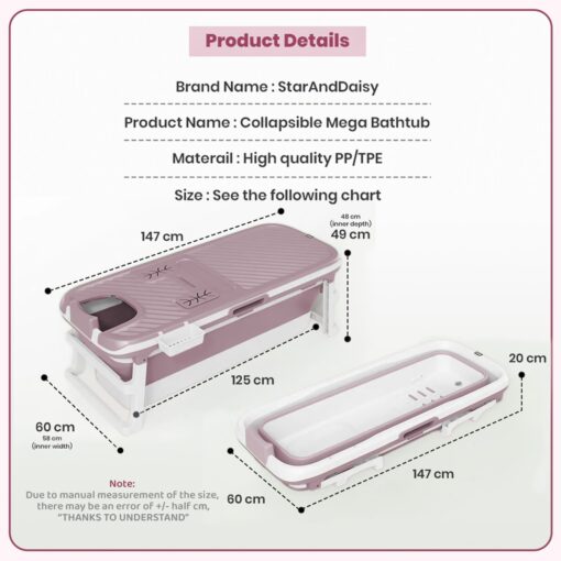 Specification of Mega Bath Tub with Height Adjustable