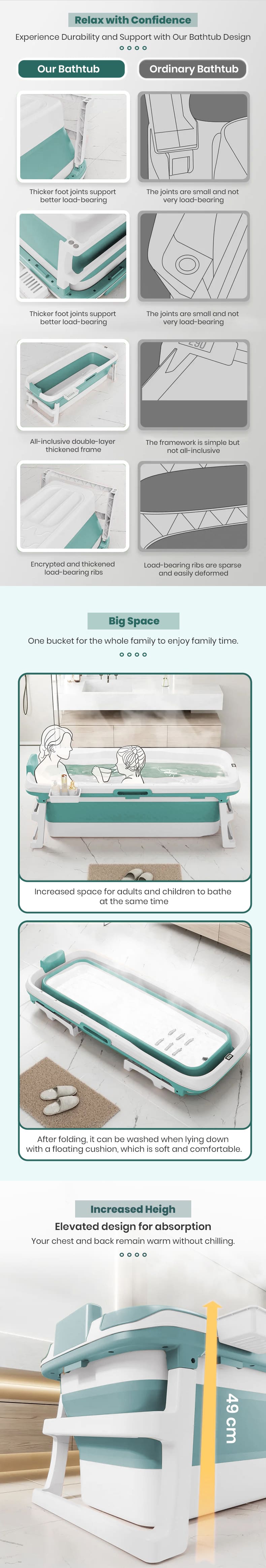 Large Foldable Bathtub for Family Use