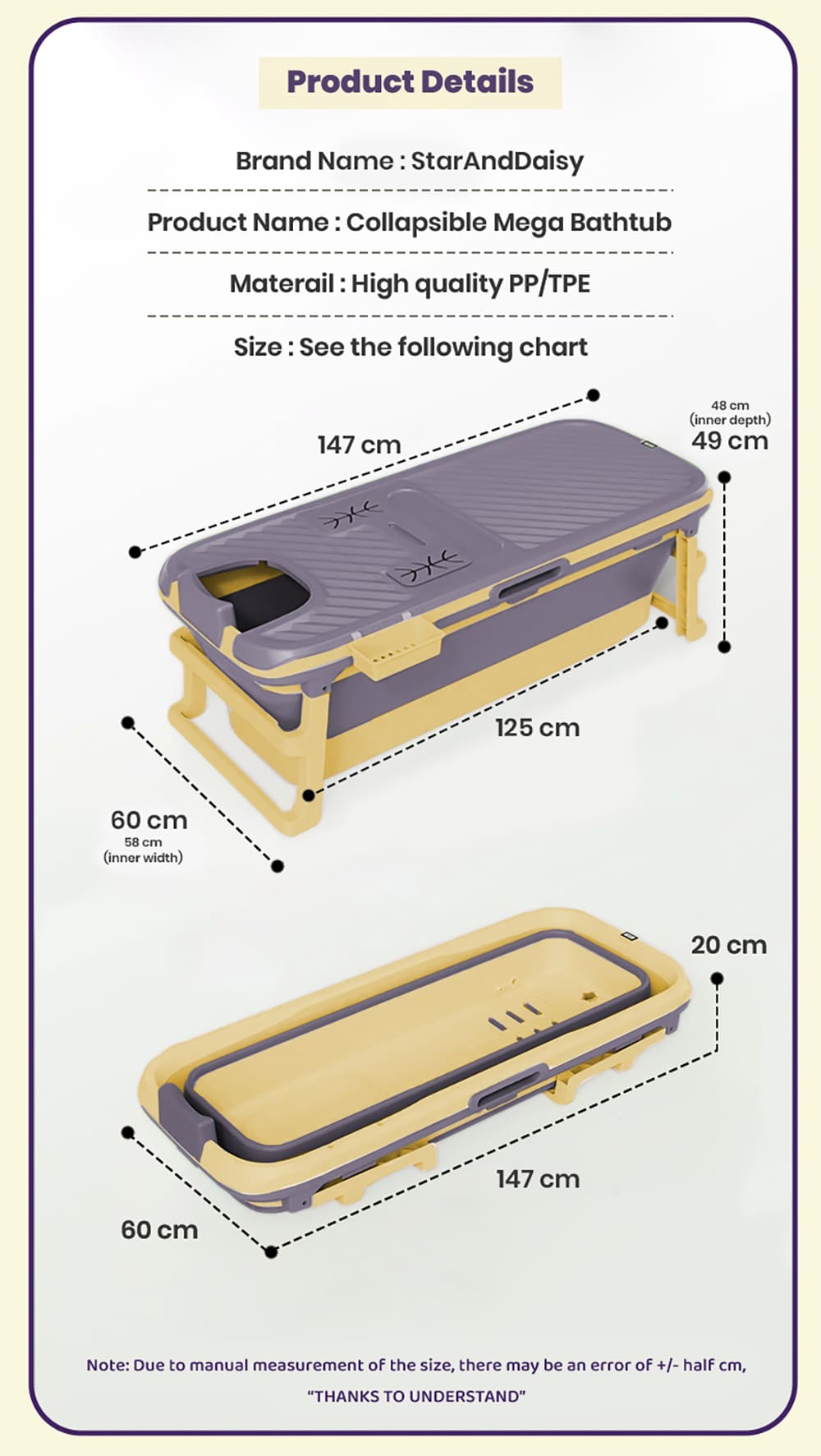 Specification of Mega Bath Tub