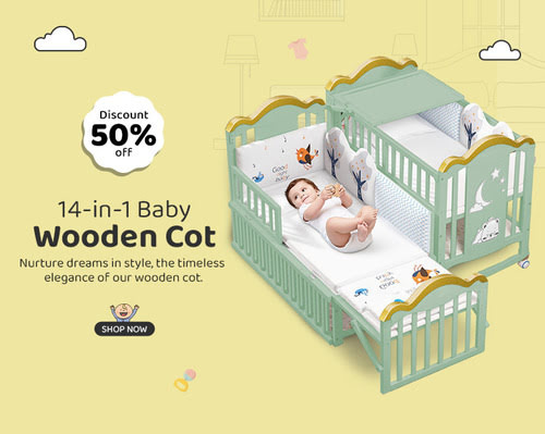 14-in-1 Baby Wooden Cot Bed Crib