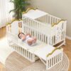 StarAndDaisy Multifunctional Baby Wooden Cot, 12-in-1 Convertible Baby Crib Cot Bed with 3 Height Adjustable & Spacious Storage - White