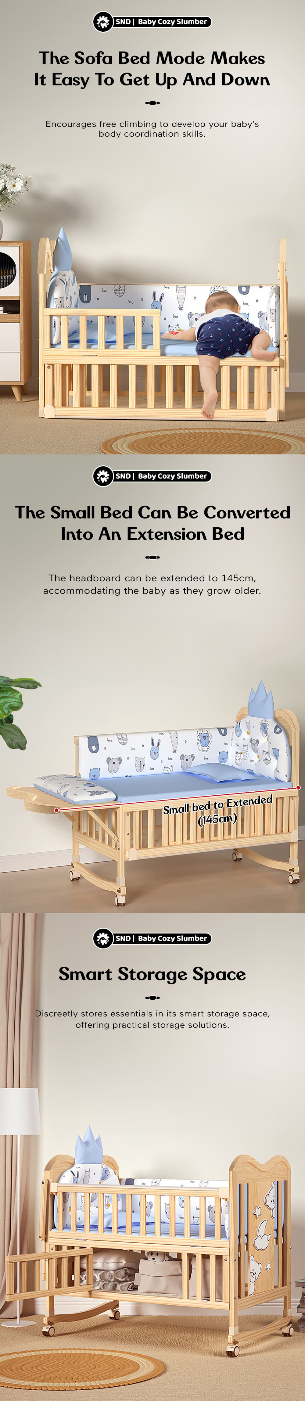 Baby Wooden crib Cradle Swing