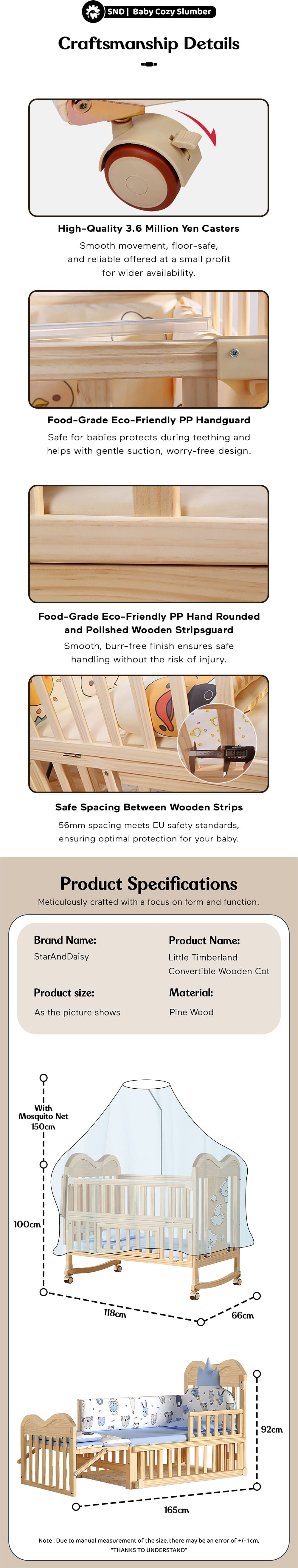 Specification of Baby Wooden Cot-