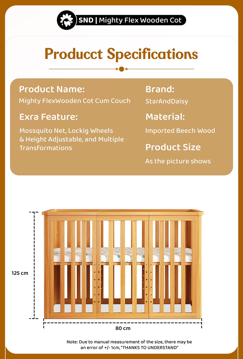 Baby Wooden Cot Crib Bed