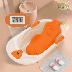 StarAndDaisy Newborn Baby Bathtub with Bath Seat, Infants & Toddlers Bathtub with Temperature Sensor & Non-Slip Surface - Orange