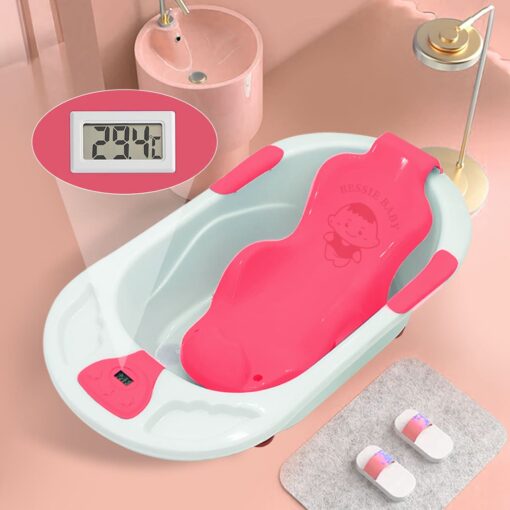 StarAndDaisy Newborn Baby Bath Tub with Bath Seat,  Infants & Toddlers Bathtub with Temperature Sensor & Non-Slip Surface - Pink