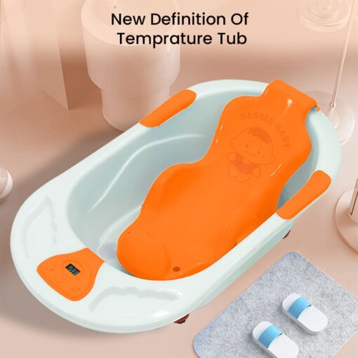 StarAndDaisy Baby Bath Tub with Bath Seat and Temperature Sensor and Detachable Wheels - Light Orange