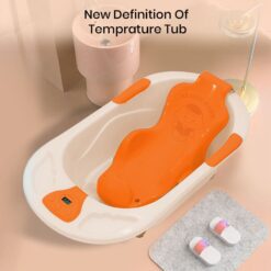 StarAndDaisy Newborn Baby Bathtub with Bath Seat, Infants & Toddlers Bathtub with Temperature Sensor & Non-Slip Surface - Orange