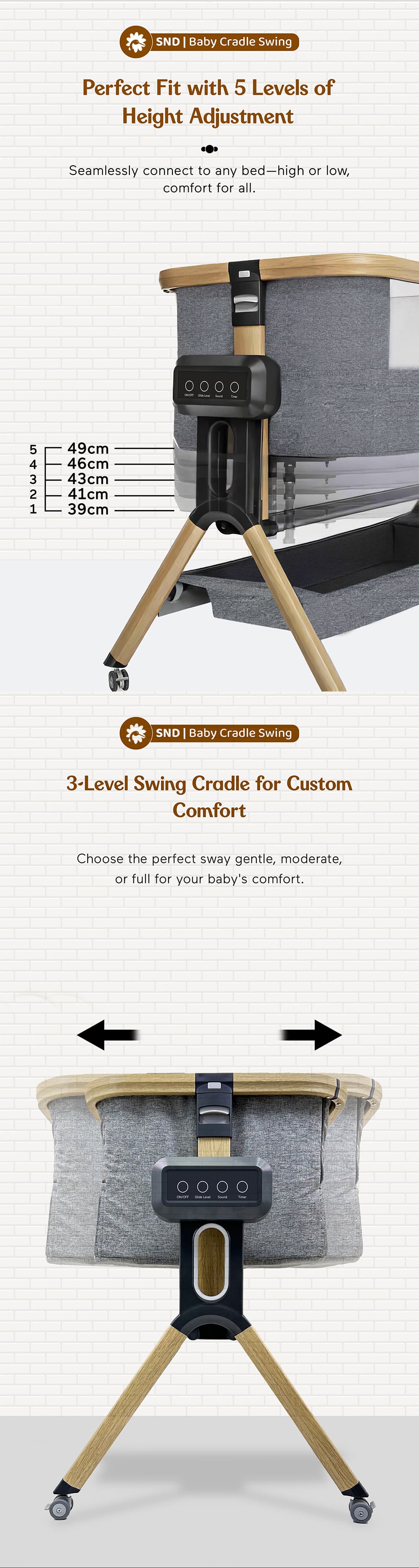 Baby Cradle with Height Adjustable