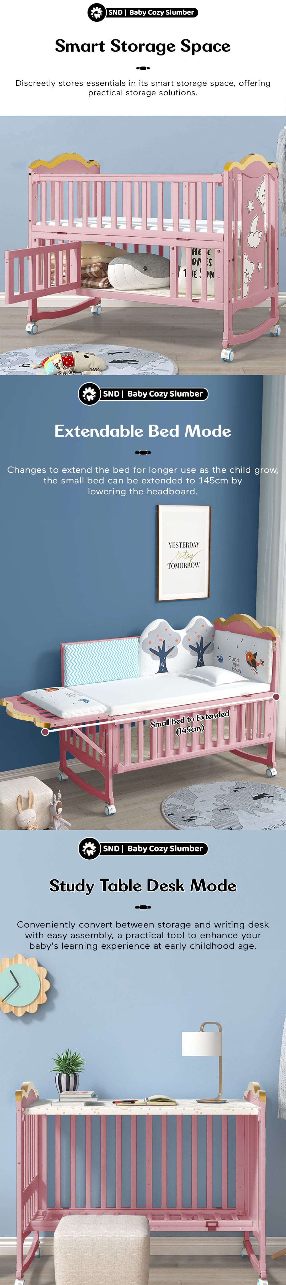 Wooden Cot with Spacious Storage