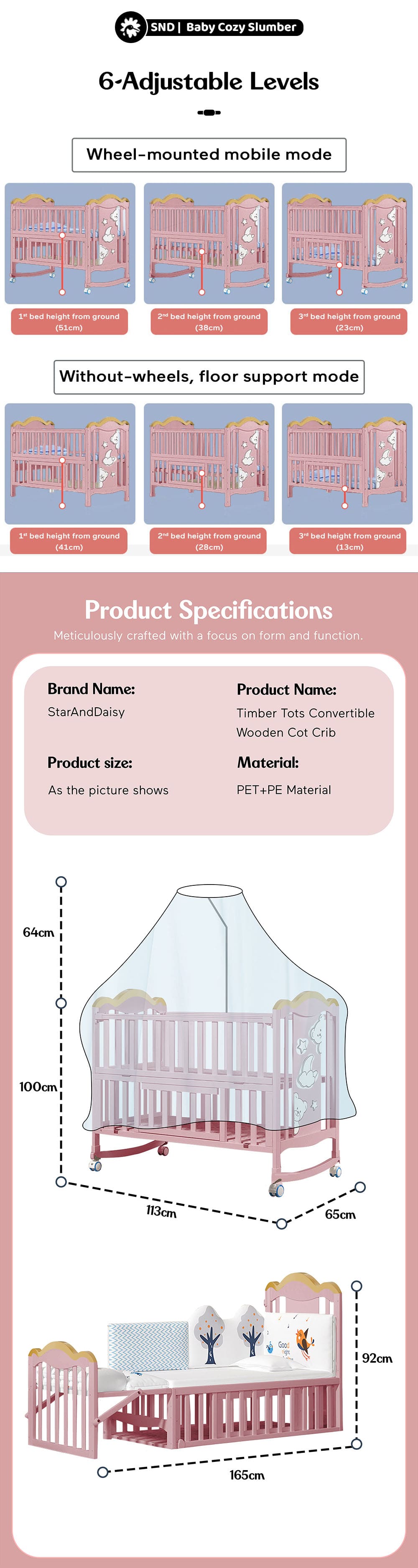 Specification of Baby Wooden Cot-