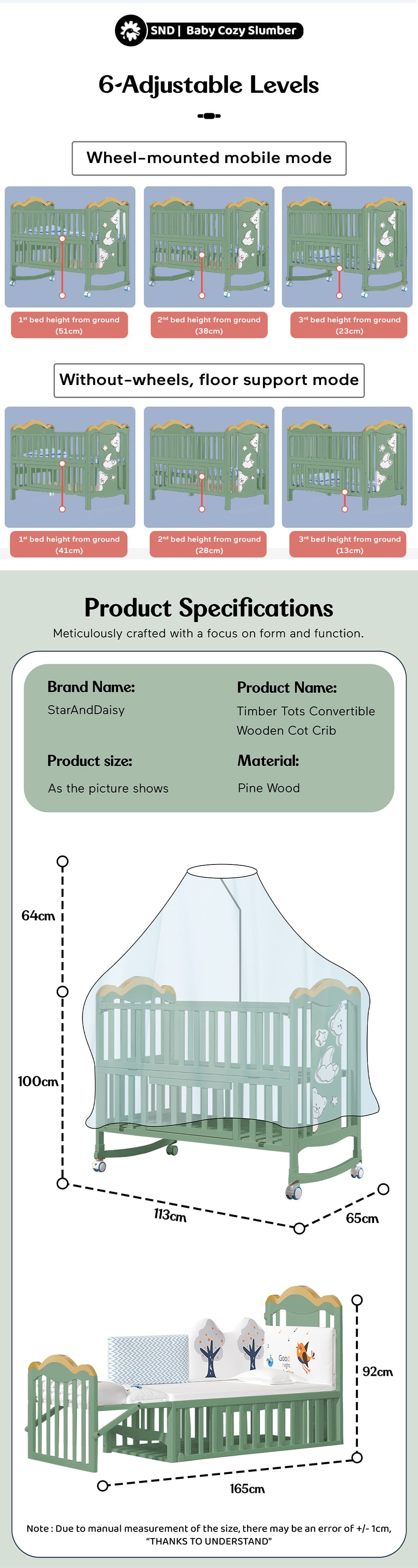 Specification of Baby Wooden Cot-