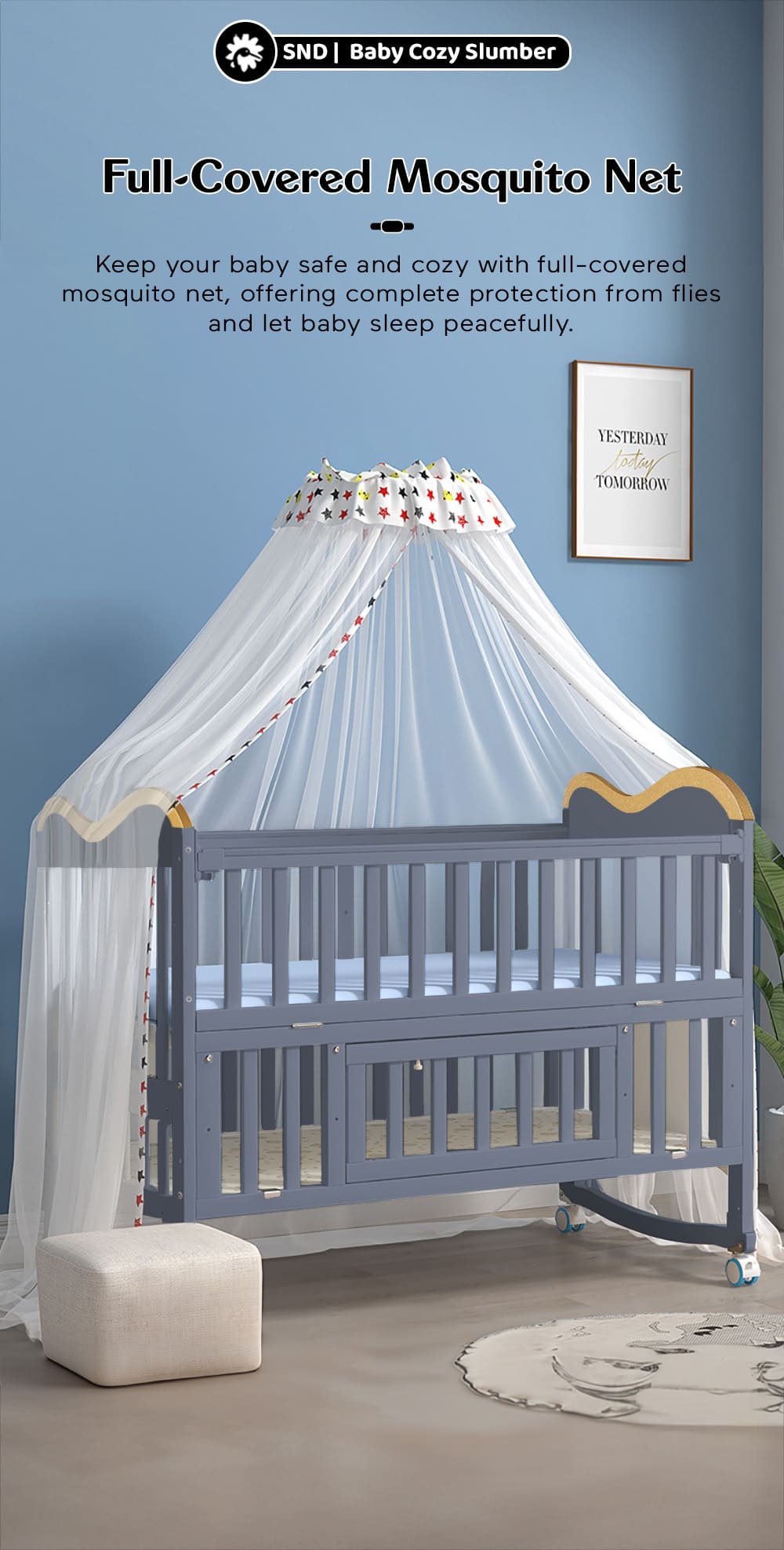 Baby Wooden Cot with Mosquito net