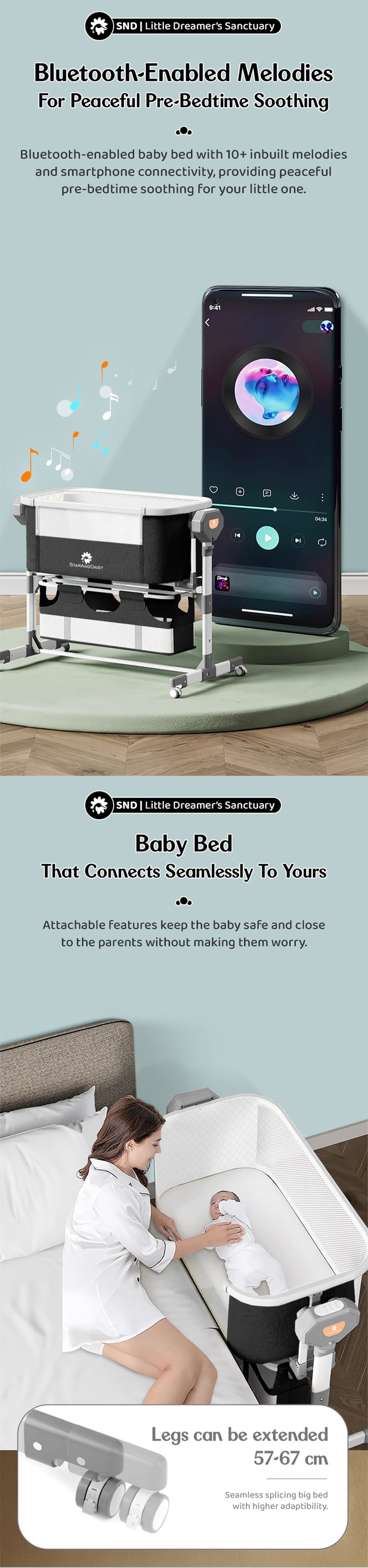 Bed Side Baby Cot with Music