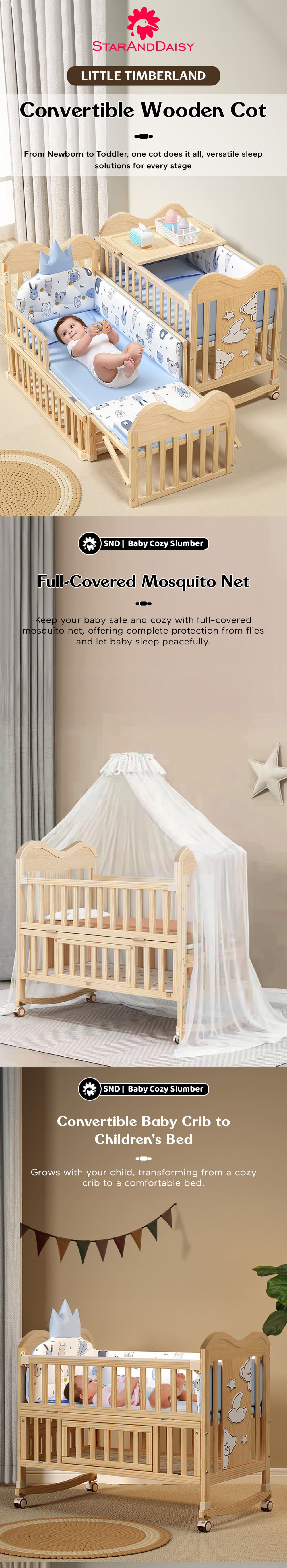 Convertable Baby Wooden Cot