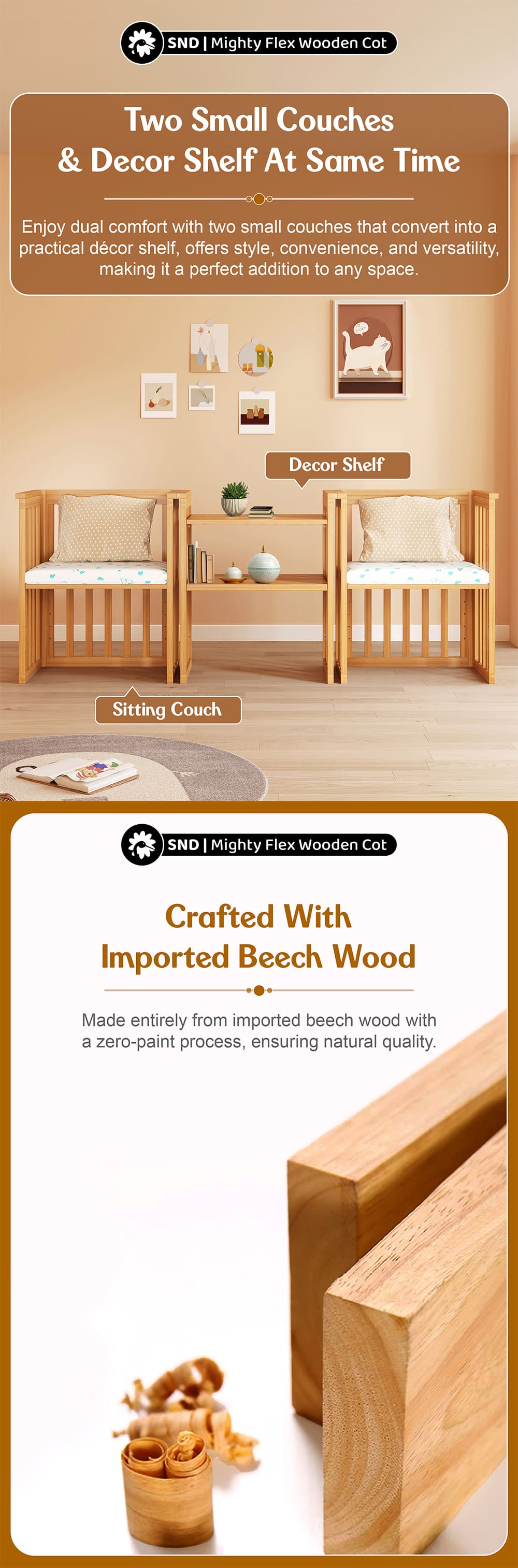 Convertable Baby Wooden Cot Bed