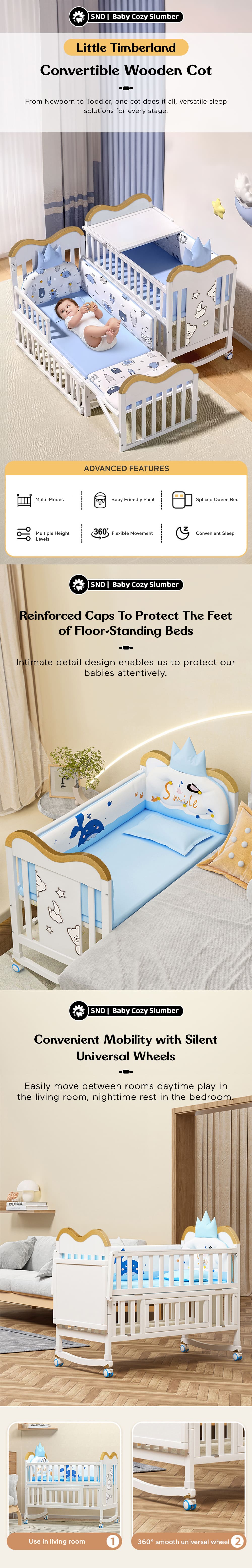 Convertable Baby Wooden Cot