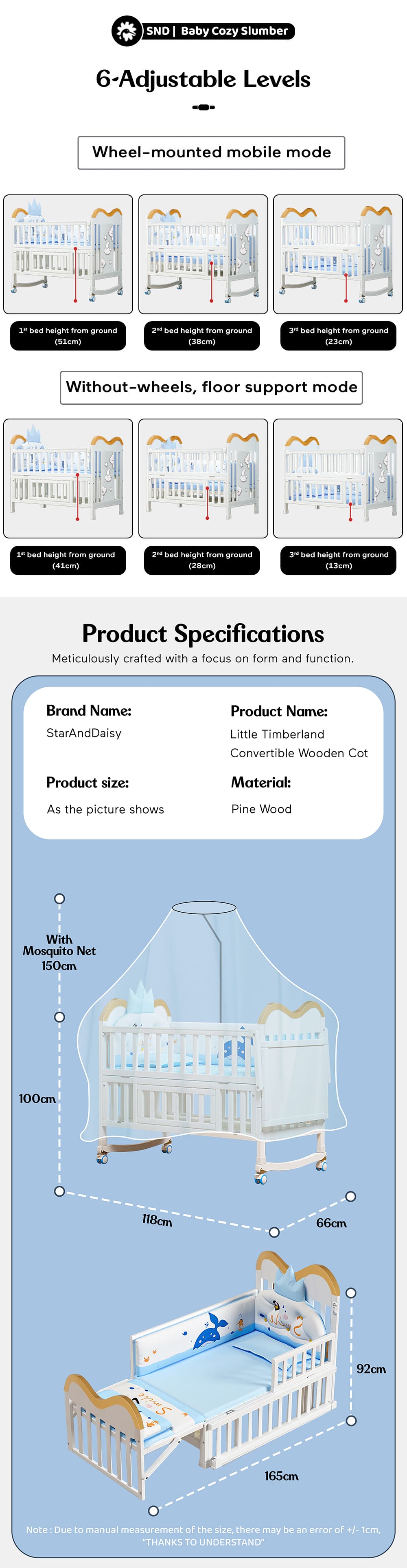 Specification of Baby Wooden Cot-