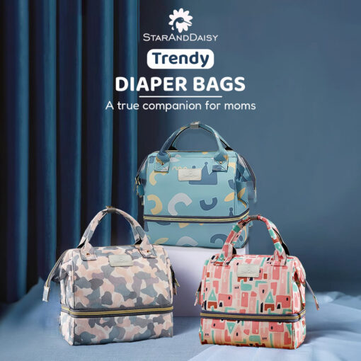 StarAndDaisy Diaper Bags For Mothers With Large Capacity, Numerous Compartments And Multiple Pockets (Trendy - Blue)