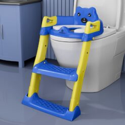 StarAndDaisy Kids Potty Toilet Training Seat with Ladder & Step Stool for Baby & Toddler, Splash Guard and Soft Cushion - Blue & Yellow