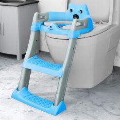 StarAndDaisy Baby Potty Training Toilet Seat, Anti-Slip Potty Training Seat With Ladder, Portable Potty for Toddler Travel, Toddler Toilet with Adjustable Step Stool Ladder (Blue Grey)