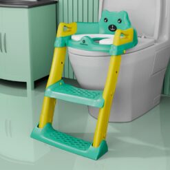 StarAndDaisy Potty Toilet Training Seat with Ladder with Step Stool for Baby Kids & Splash Guard - Green & Yellow