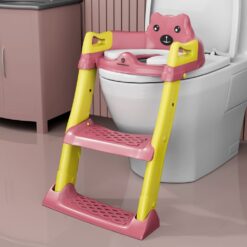 StarAndDaisy Potty Training Seat with Ladder, Toddler Potty Seat for Toilet with Step Stool for Kids - Pink & Yellow