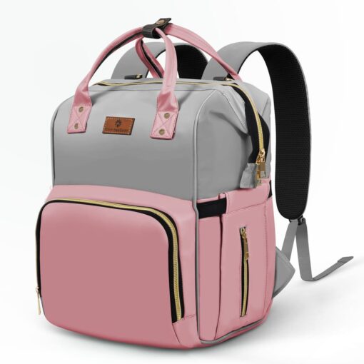 StarAndDaisy Diaper Bag for New Moms, Waterproof Maternity Backpack for Travel with Spacious Compartments - Pink Grey