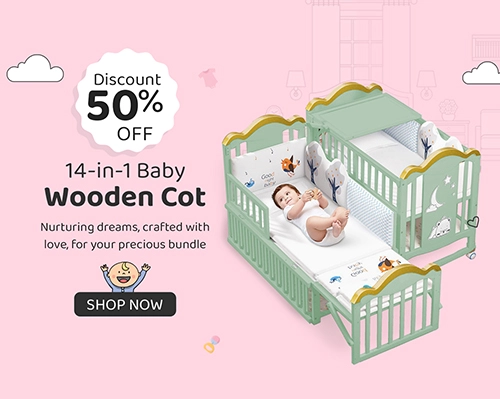 14-in-1 Baby Wooden Cot Bed Crib