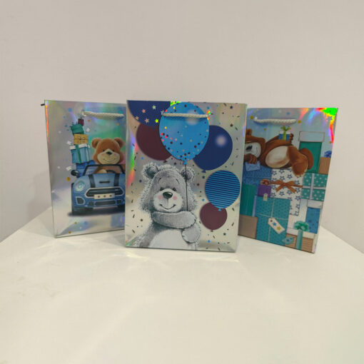 Bear Metalic 3D Paper Bag, Wedding,Anniversary,Events,Birthday Parties and Baby Shower-Assorted Print