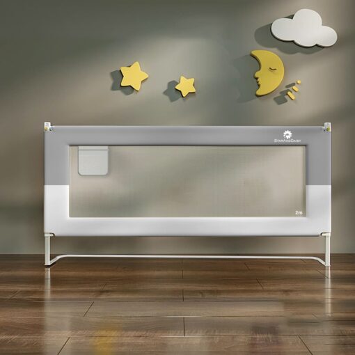 StarAndDaisy Bed Guardrail for Baby Safety, Toddlers Bed Fence with 24 Levels of Height Adjustable - U-Full Body Support Frame 2m (Grey White)