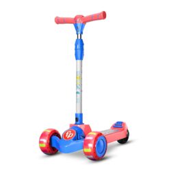 Fisher-Price Glider Kick Scooter for Kids, 3 Wheel Kids Scooter with LED Light & Five Gear Height Adjustment 3 to 12 year Boys & Girls - Red Blue