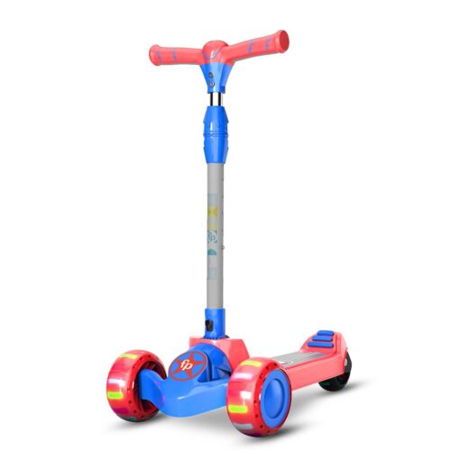 Fisher-Price Glider Kick Scooter for Kids, 3 Wheel Kids Scooter with LED Light & Five Gear Height Adjustment 3 to 12 year Boys & Girls - Red Blue