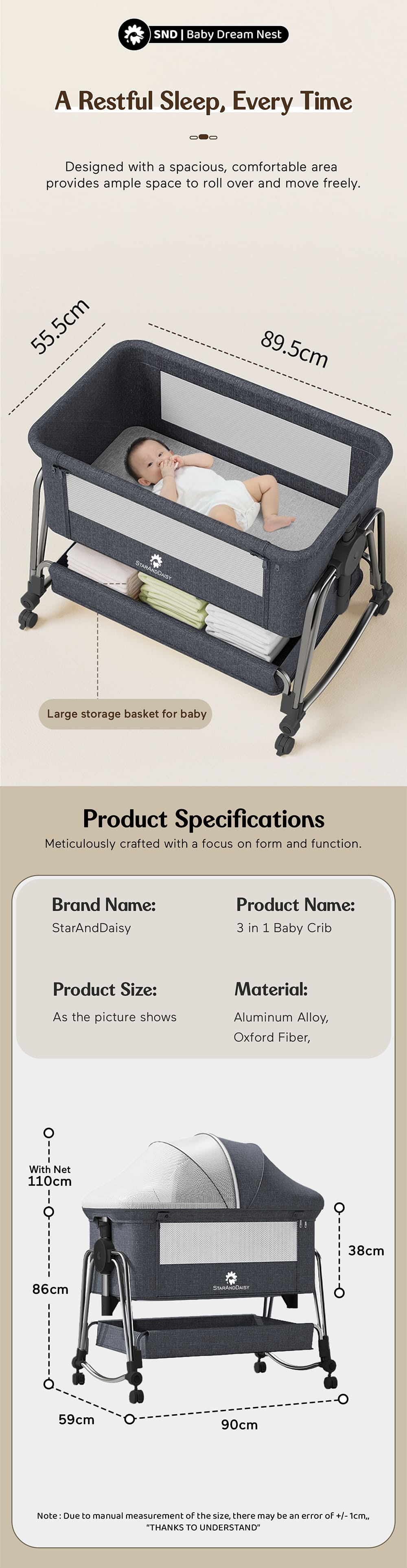 Specification of Baby Crib with Mosquito Net