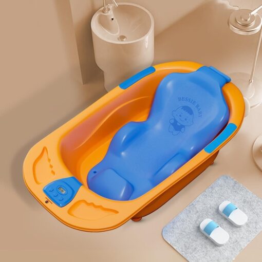 StarAndDaisy Anti-slip Bathtub for Newborn Baby with Bather Seat, Infants & Toddlers Bathtub with Temperature Sensor - Orange Blue