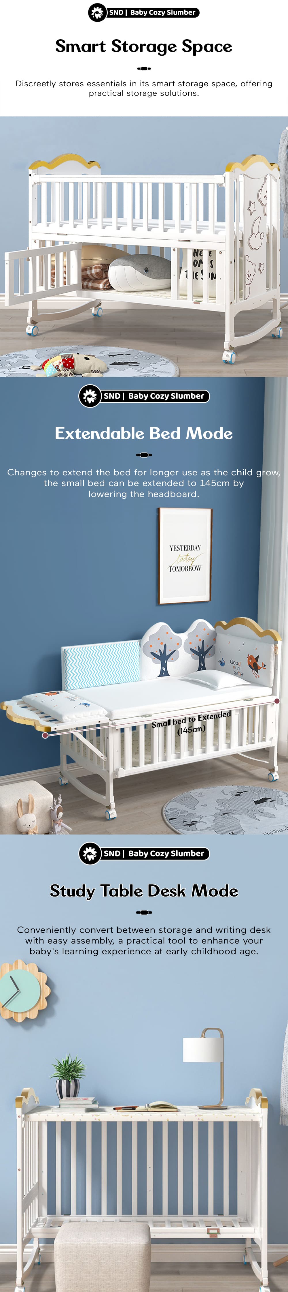 Wooden Cot with Spacious Storage