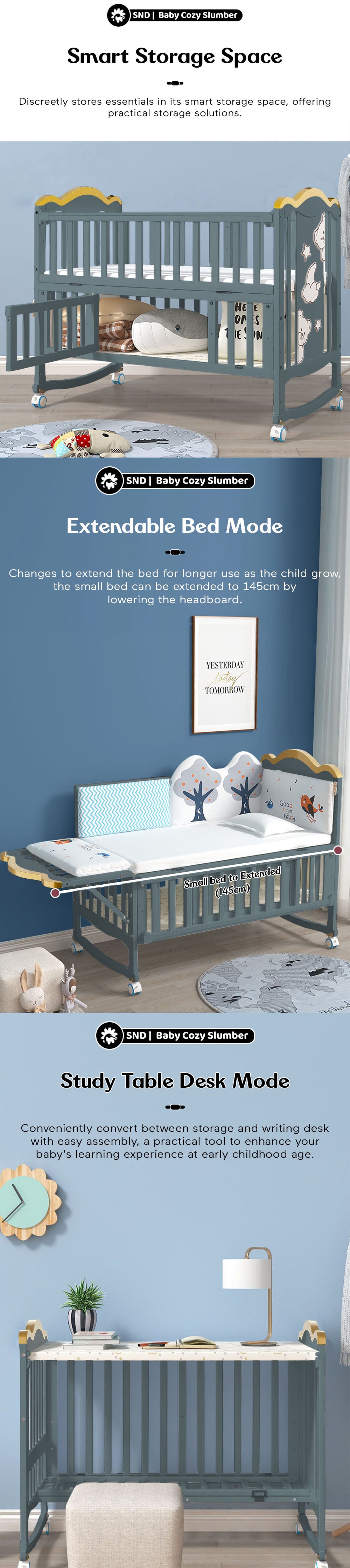 Bed Side Baby Wooden Cot