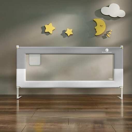 StarAndDaisy Bed Rails for Baby Safety, Bed Side Protector Guard from Falling, Safety Bed Fence for Toddlers - T-Supportive Frame 1.5 m (Grey White)