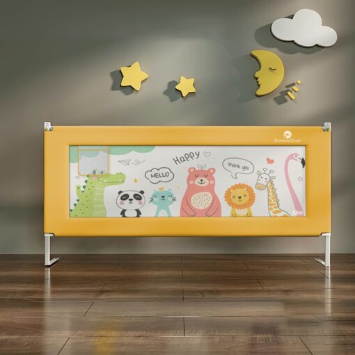 StarAndDaisy Printed Bed Guardrail for Babies with 28 Levels of Height Adjustable, A Portable Bed Fence for Toddlers- T-Supportive Frame 1.5m (Printed Yellow)